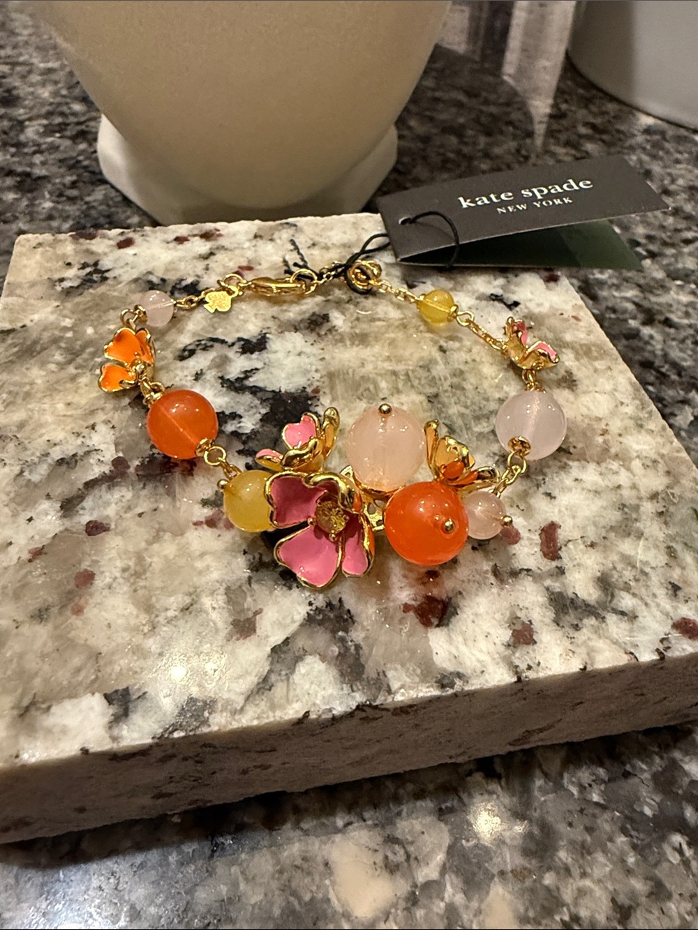 kate spade Floral Charm Bracelet in Pink, Orange & Gold